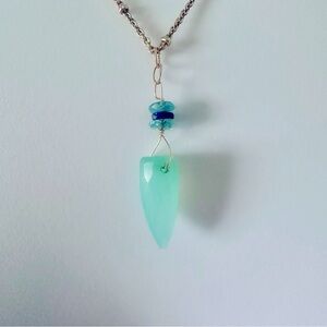 Aqua Blue Chrysoprase Faceted Dagger Pendant Necklace